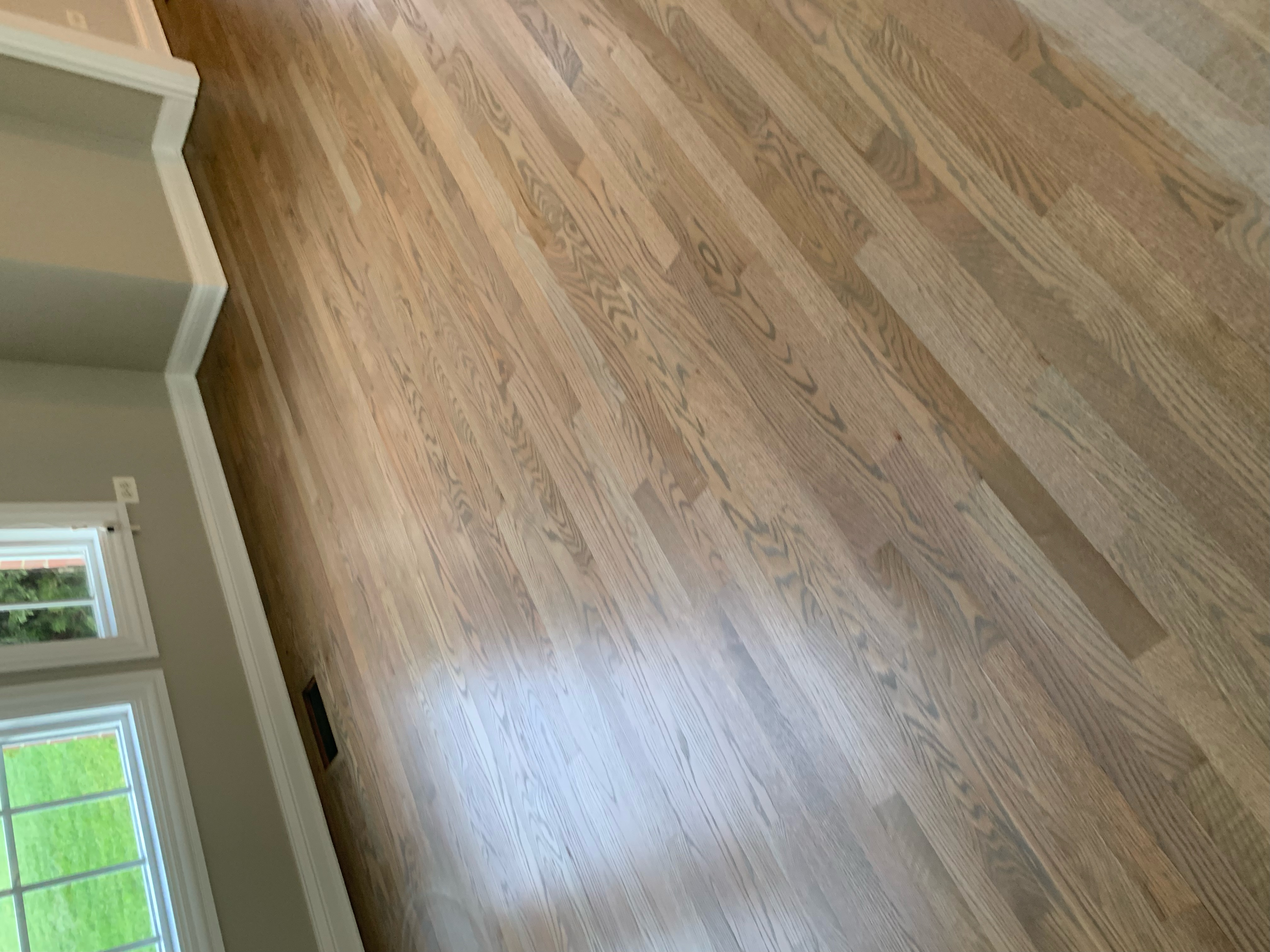 Finished hardwood floor in a bright room
